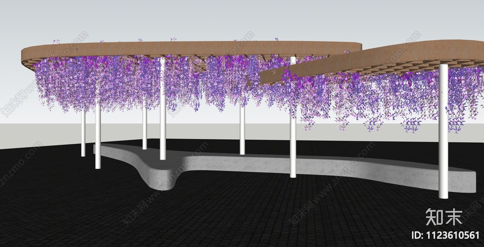 现代花紫藤花架SU模型下载【ID:1123610561】