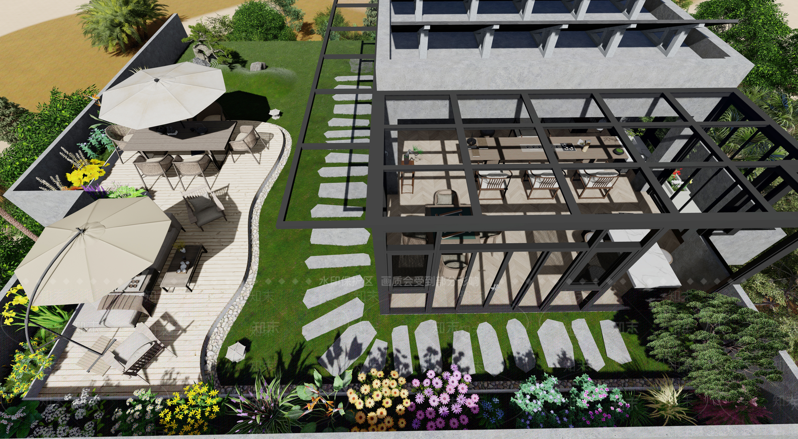 现代屋顶花园SU模型下载【ID:1128238800】