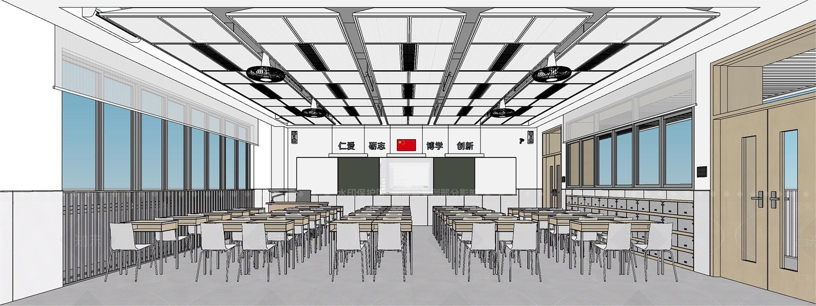 现代标准教室SU模型下载【ID:1123614528】