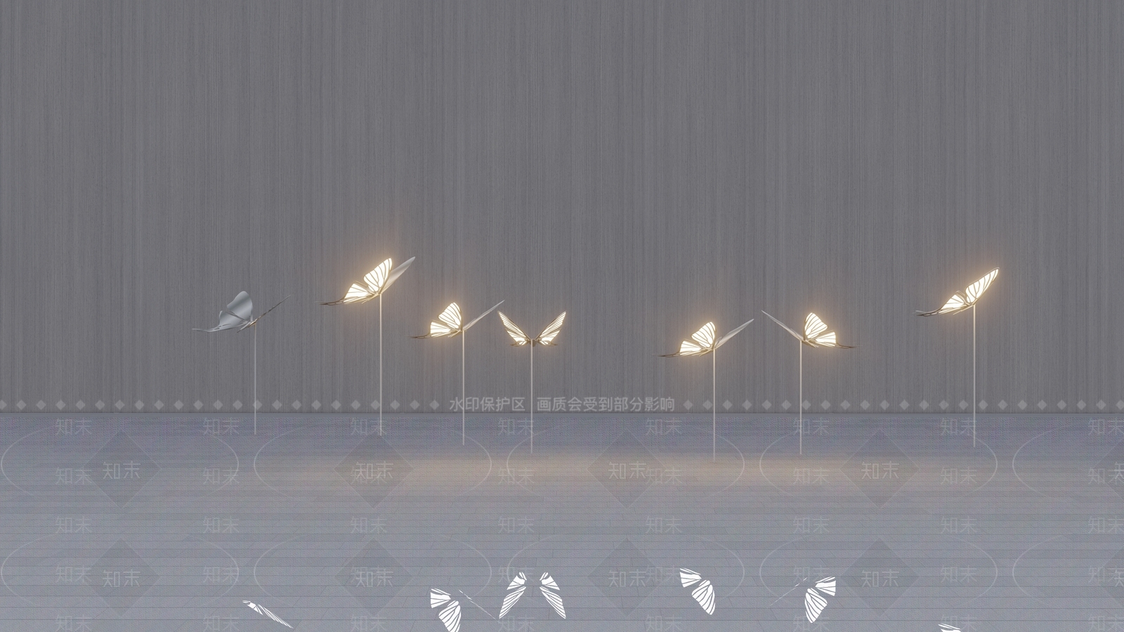 现代蝴蝶灯具雕塑小品SU模型下载【ID:1123616283】