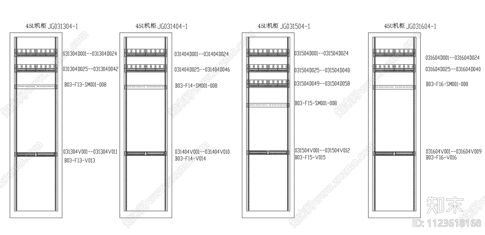 45U机柜标准规格机柜布置图施工图下载【ID:1123618168】