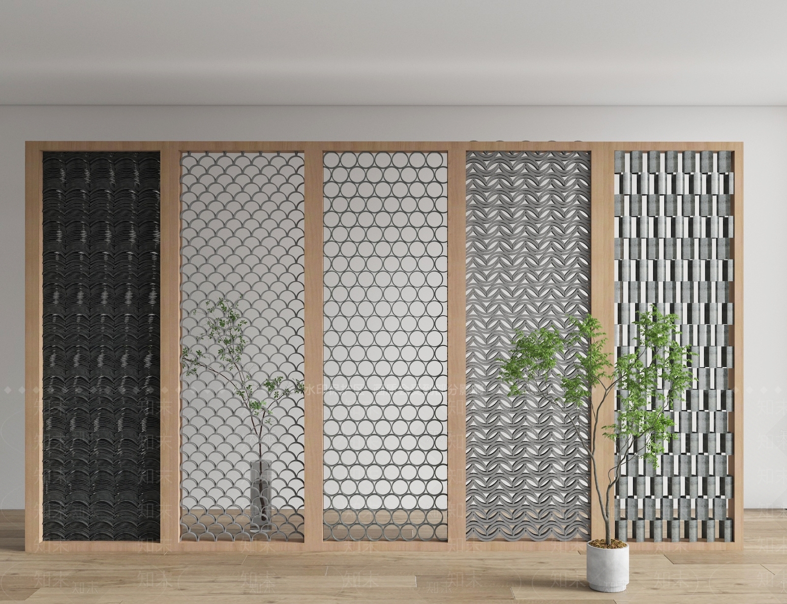 新中式瓦片隔断3D模型下载【ID:1123620179】