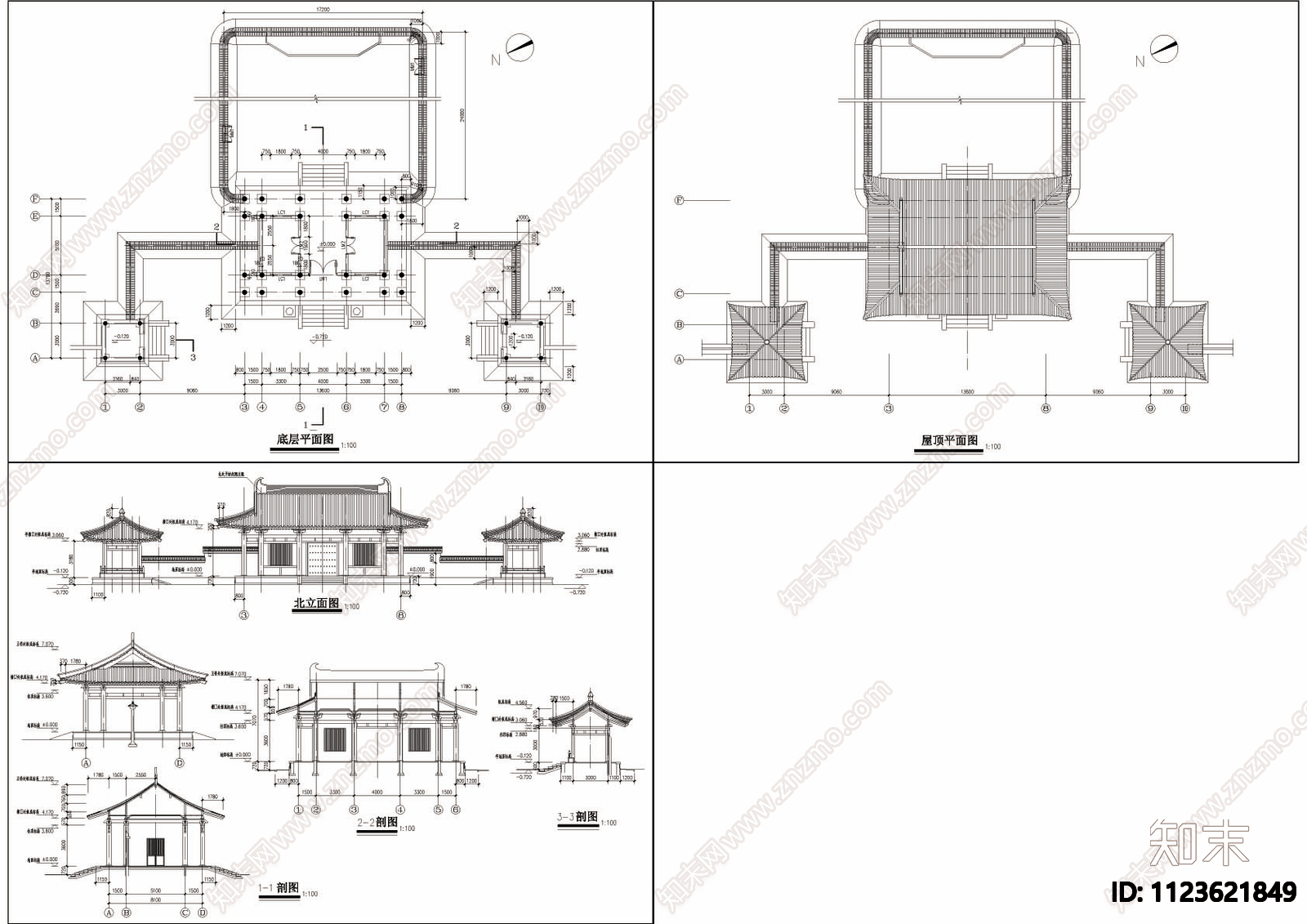 中式古典大门入口CAD详图施工图下载【ID:1123621849】