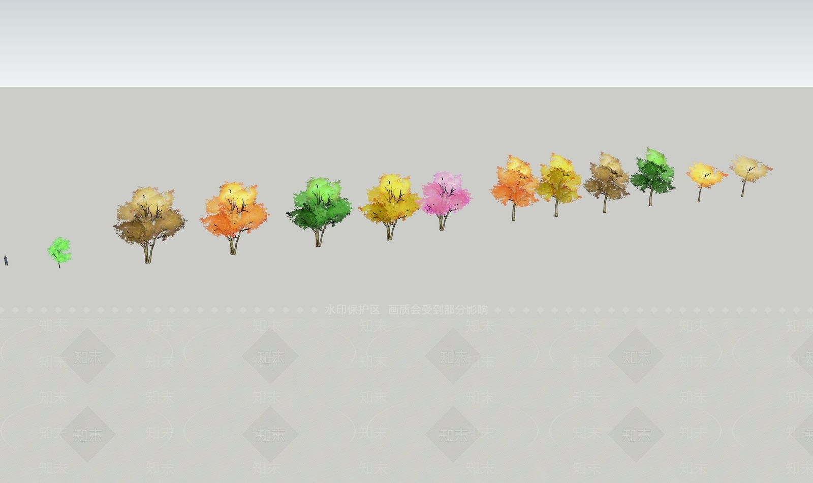2D透明淡彩树SU模型下载【ID:1123626271】