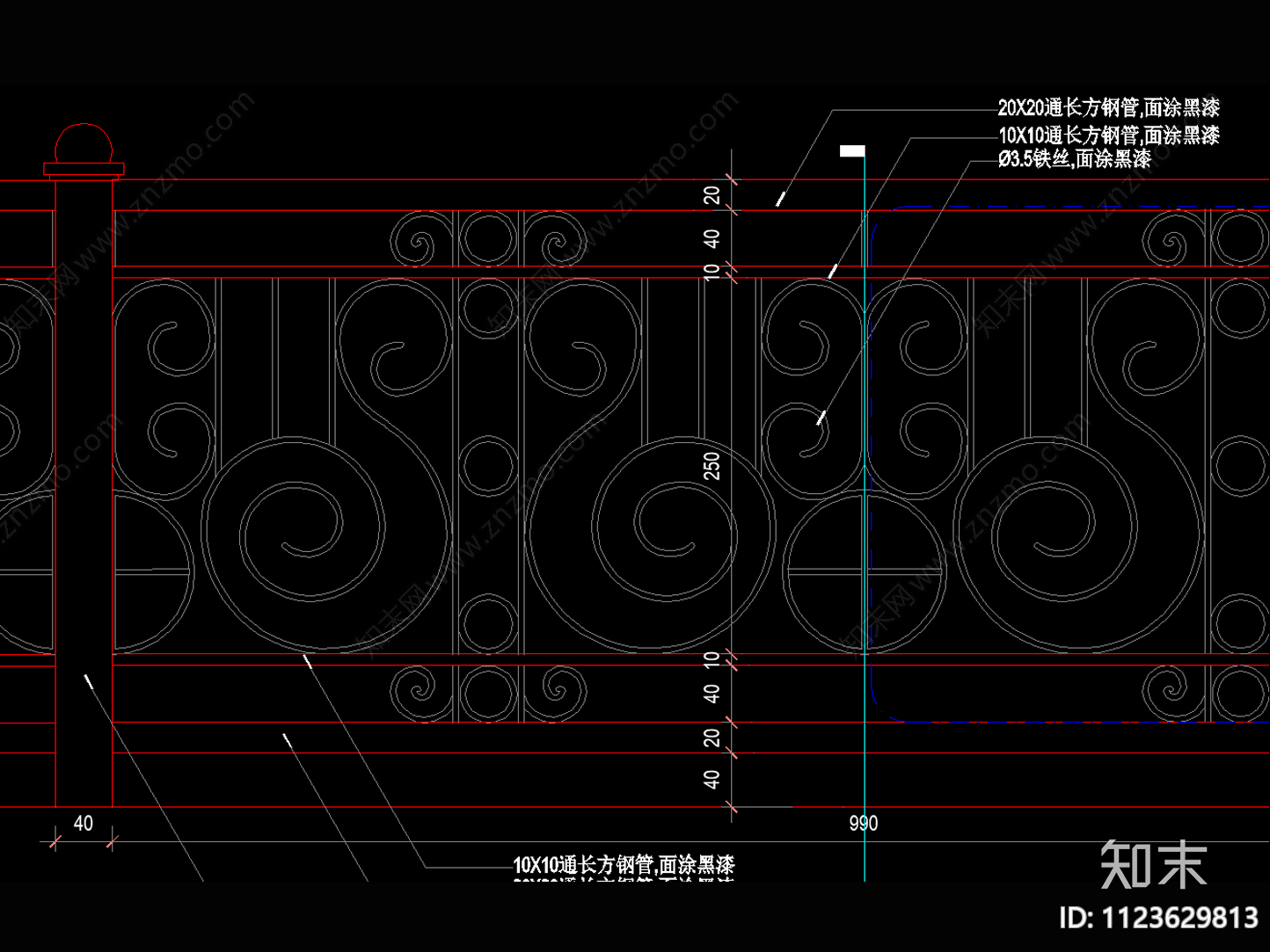 欧式铁艺栏杆cad施工图下载【ID:1123629813】
