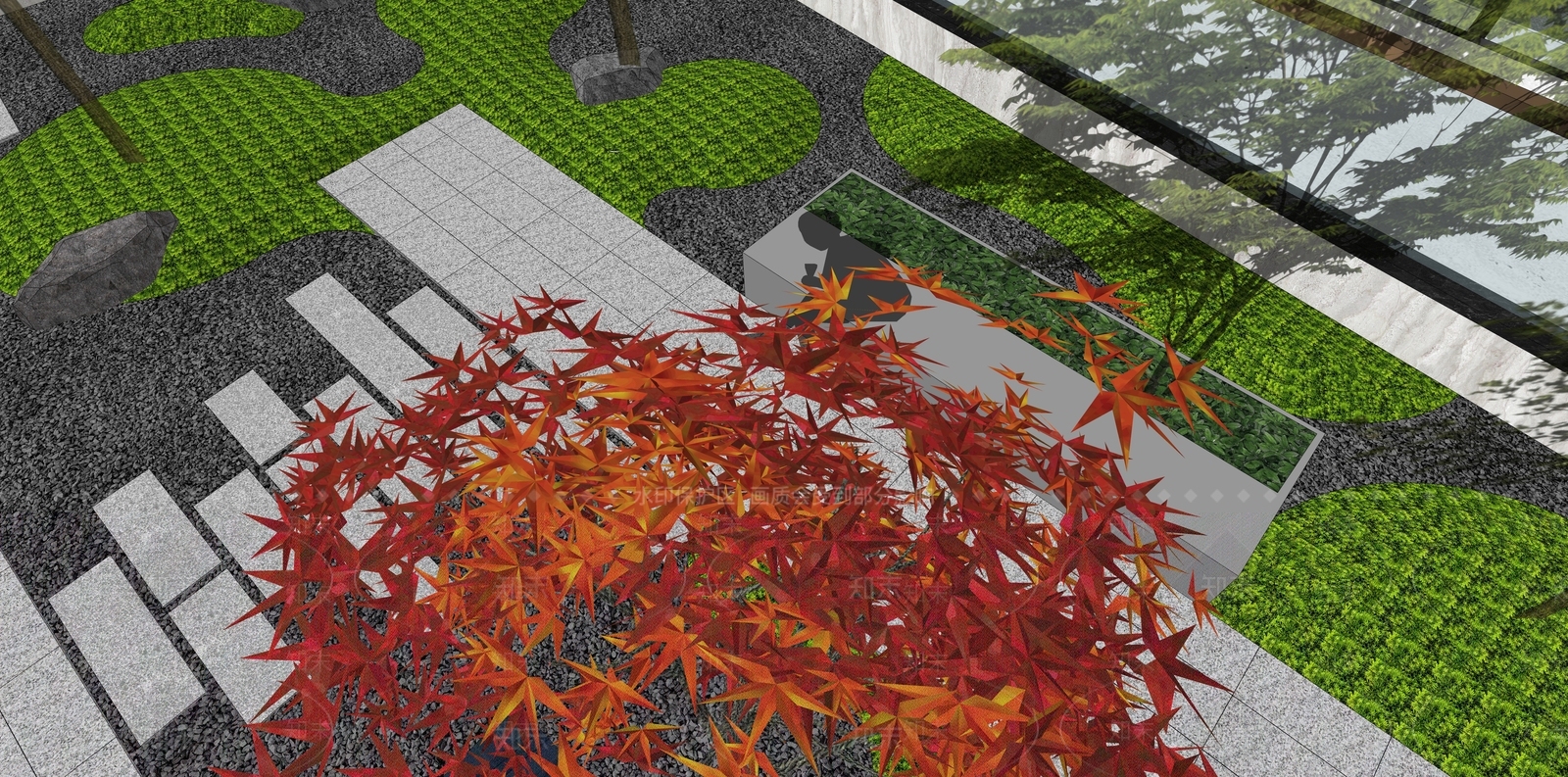 现代办公中庭景观SU模型下载【ID:1123632415】