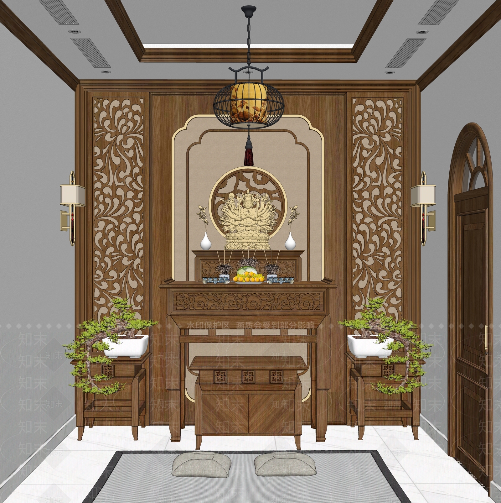 新中式佛堂SU模型下载【ID:1123634906】