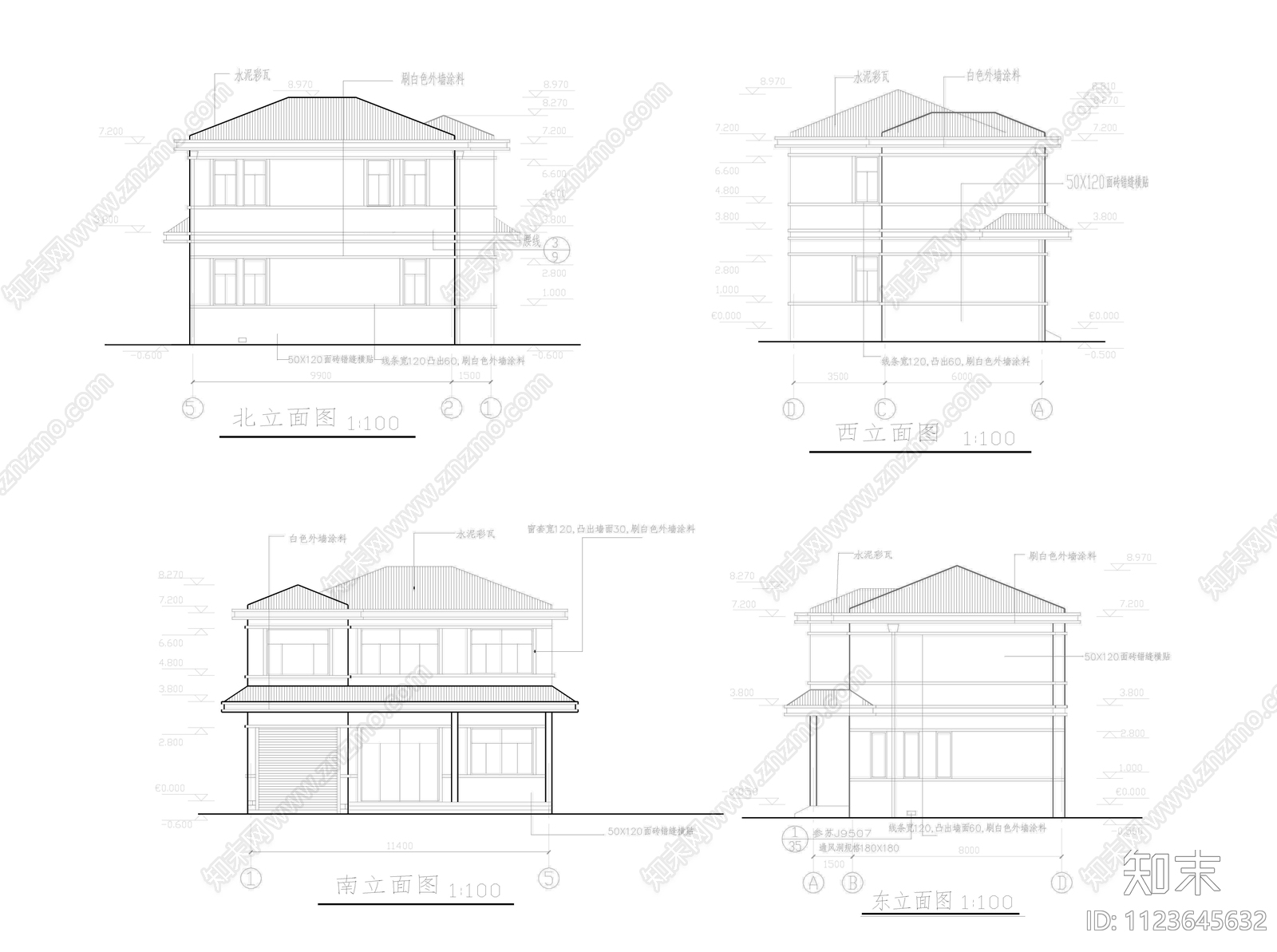 5套别墅建筑结构cad施工图下载【ID:1123645632】