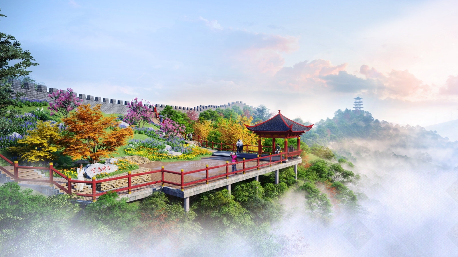 中式半山游步道景观SU模型下载【ID:1123646470】