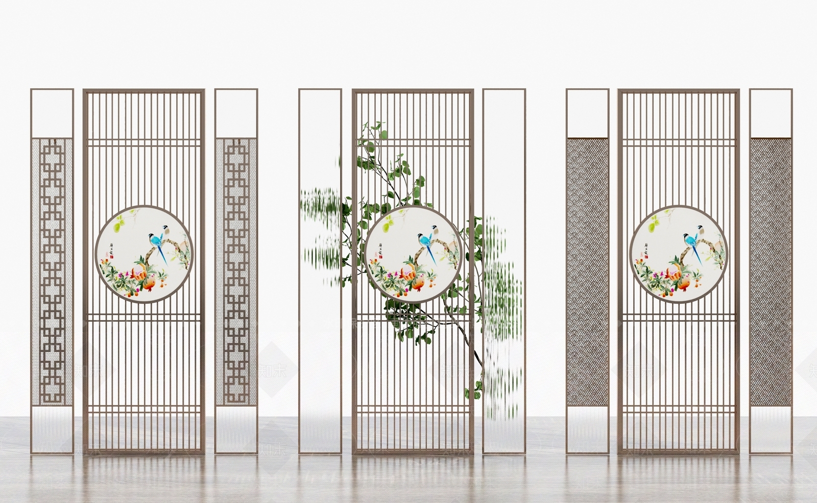 新中式刺绣隔断3D模型下载【ID:1123649025】