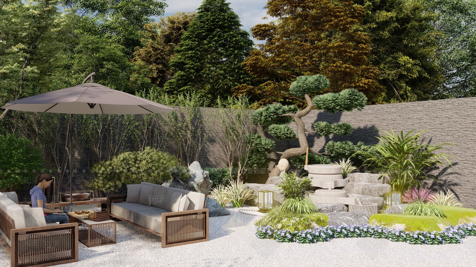 新中式庭院花园su模型下载【id:1123654871】