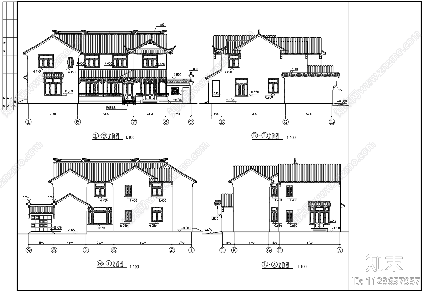 苏式江南二层别墅建筑施工图下载【ID:1123657957】