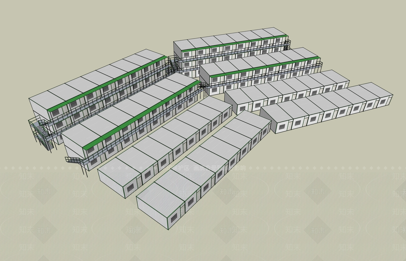 现代集装箱板房SU模型下载【ID:1123667143】