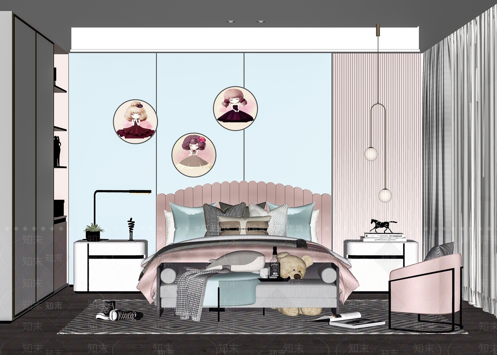 现代女孩儿童房SU模型下载【ID:1123671380】