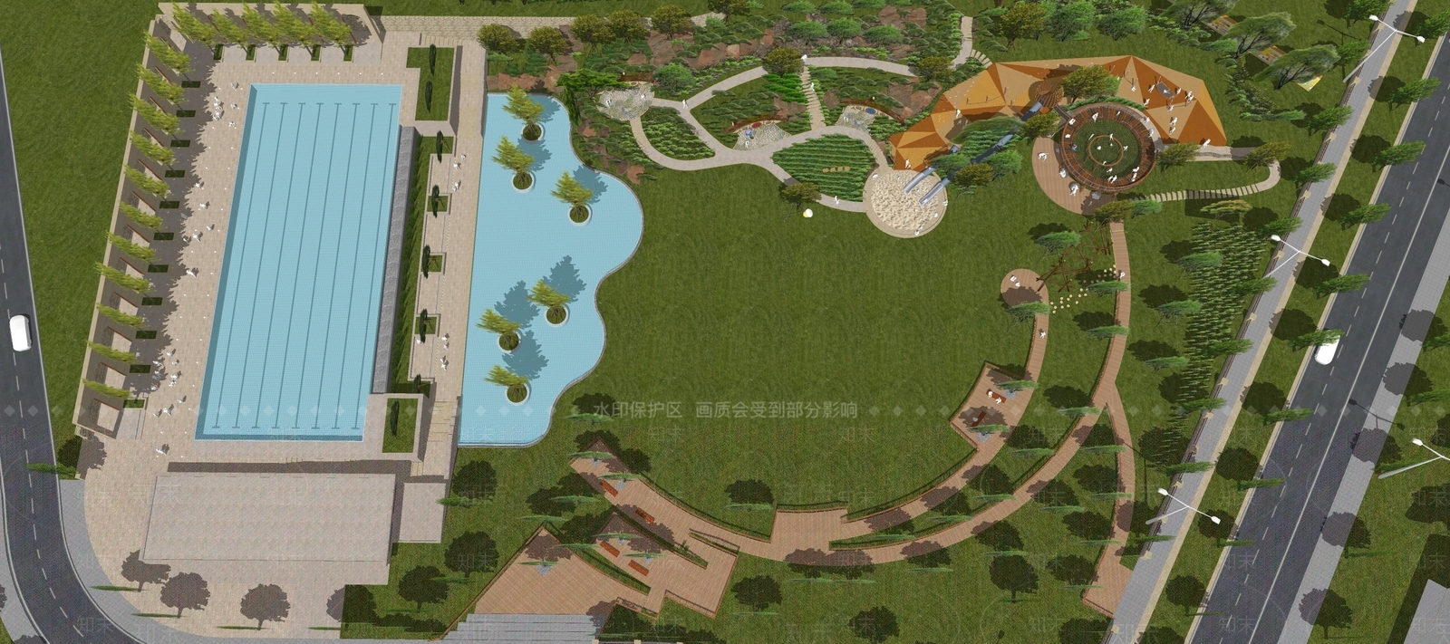 现代公园景观SU模型下载【ID:1123673249】