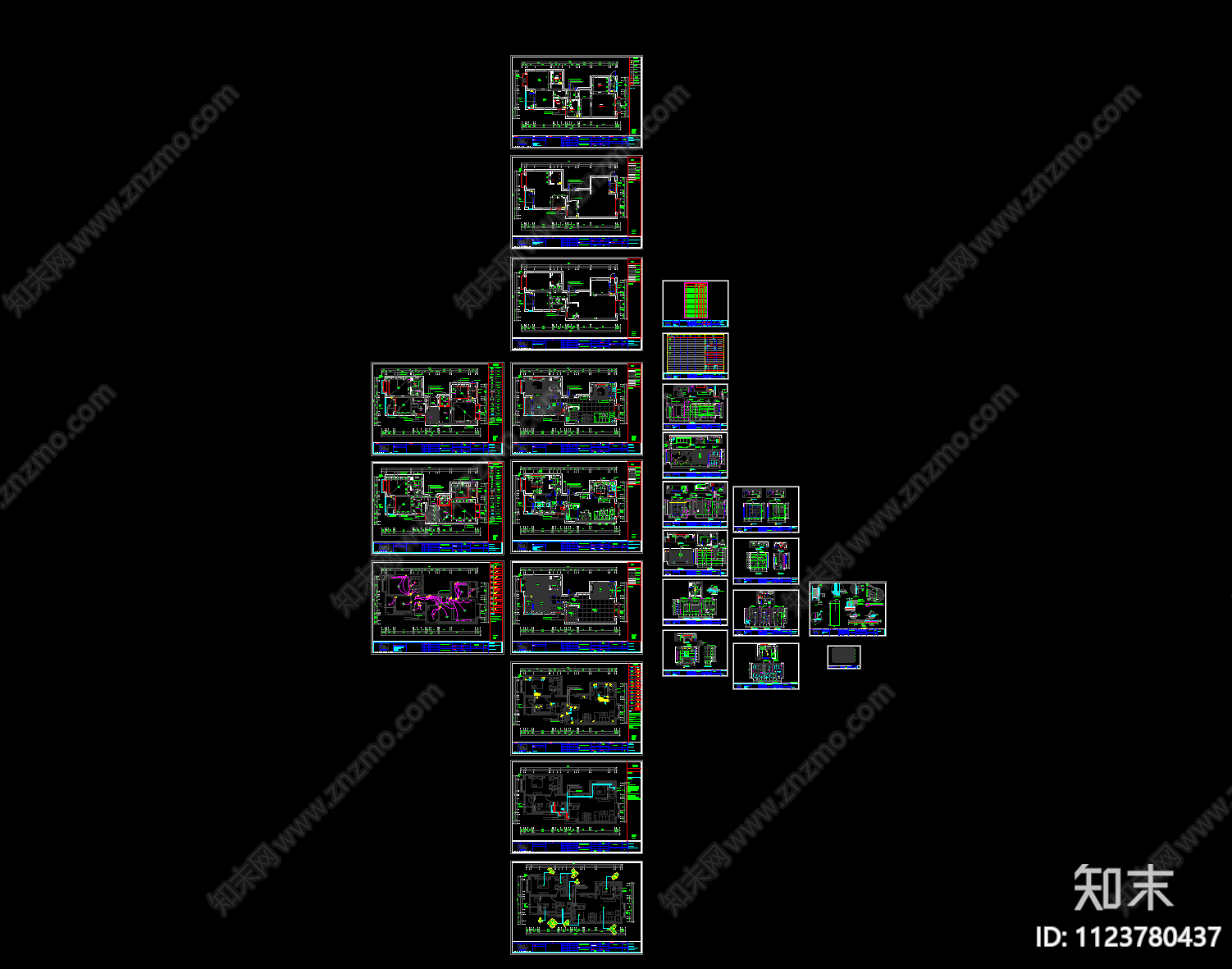 现代家装空间平立剖面cad施工图下载【ID:1123780437】