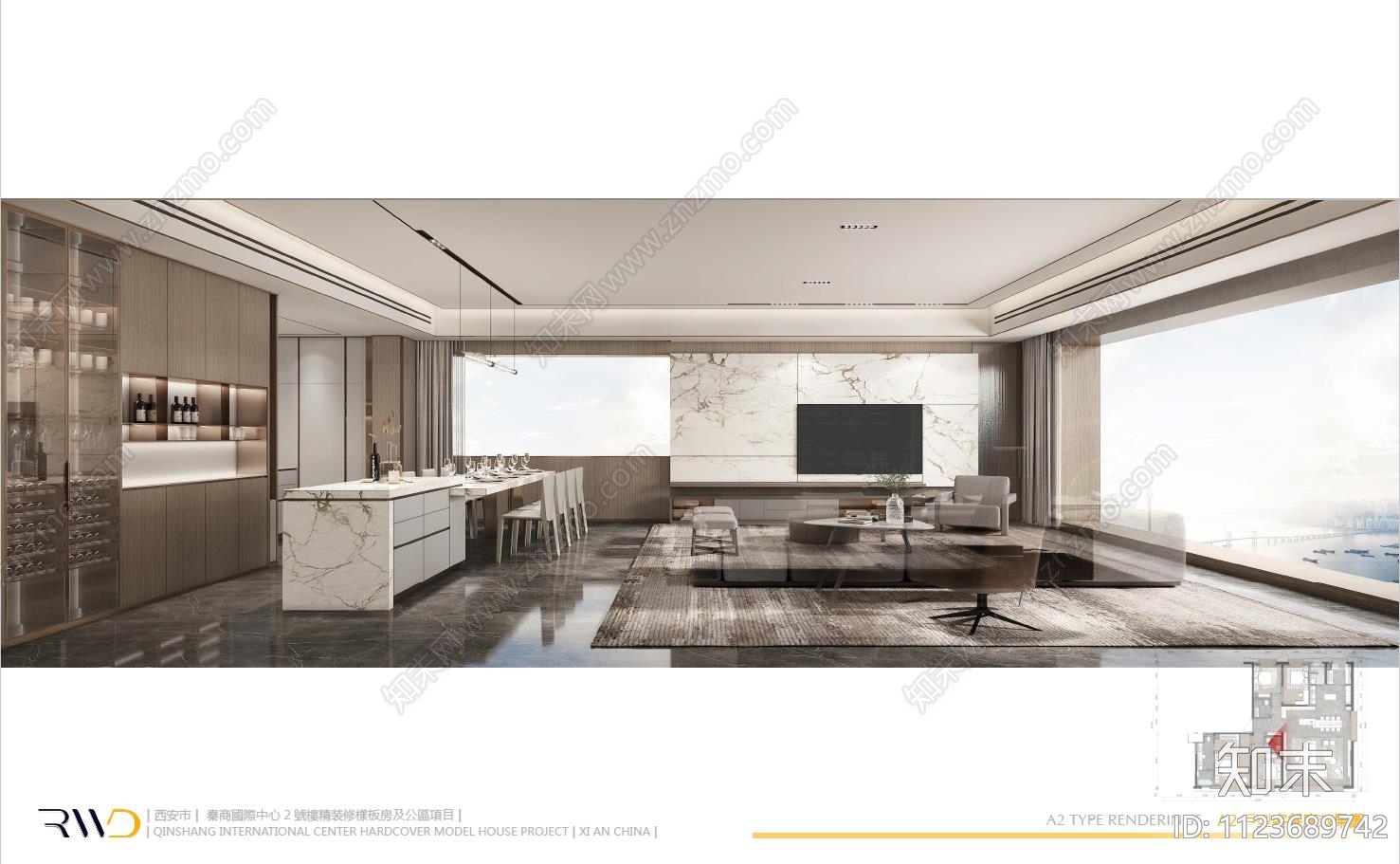 西安荣民秦商国际中心样板间A2户型施工图下载【ID:1123689742】
