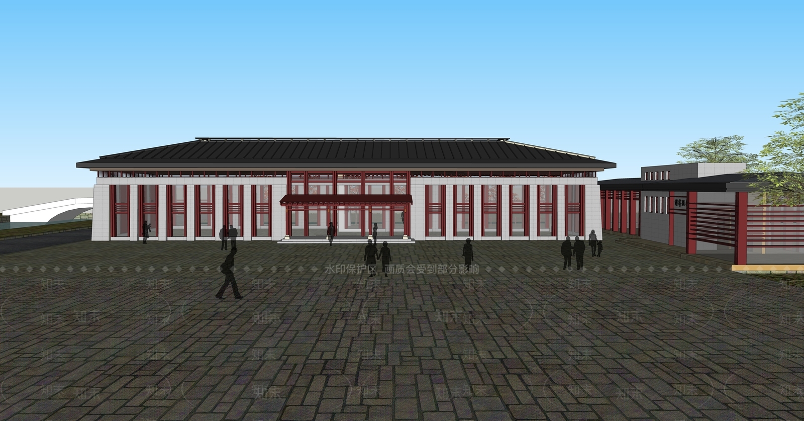 中式风格建筑游客中心SU模型下载【ID:1123691316】