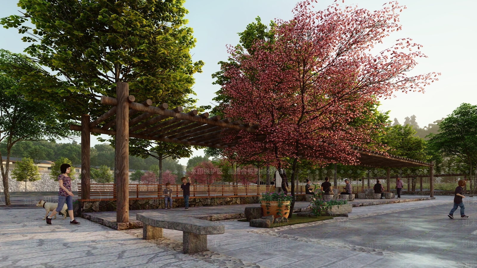 新中式广场景观SU模型下载【ID:1123704612】