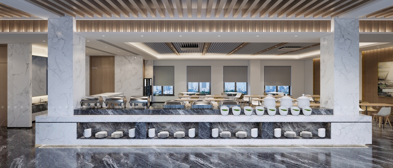 现代员工餐厅SU模型下载【ID:1124950845】