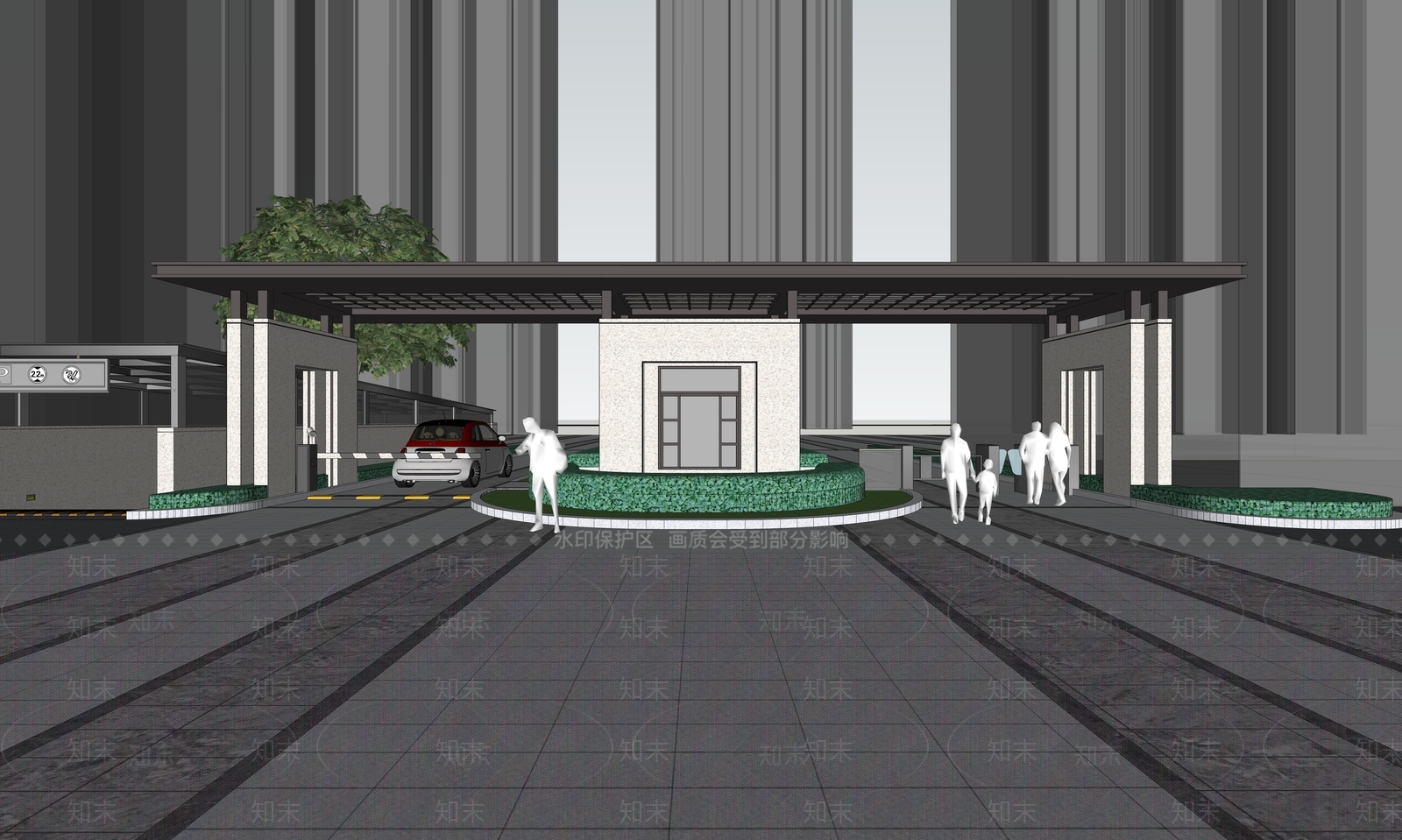 现代住宅小区入口大门SU模型下载【ID:1123751023】_知末su模型网