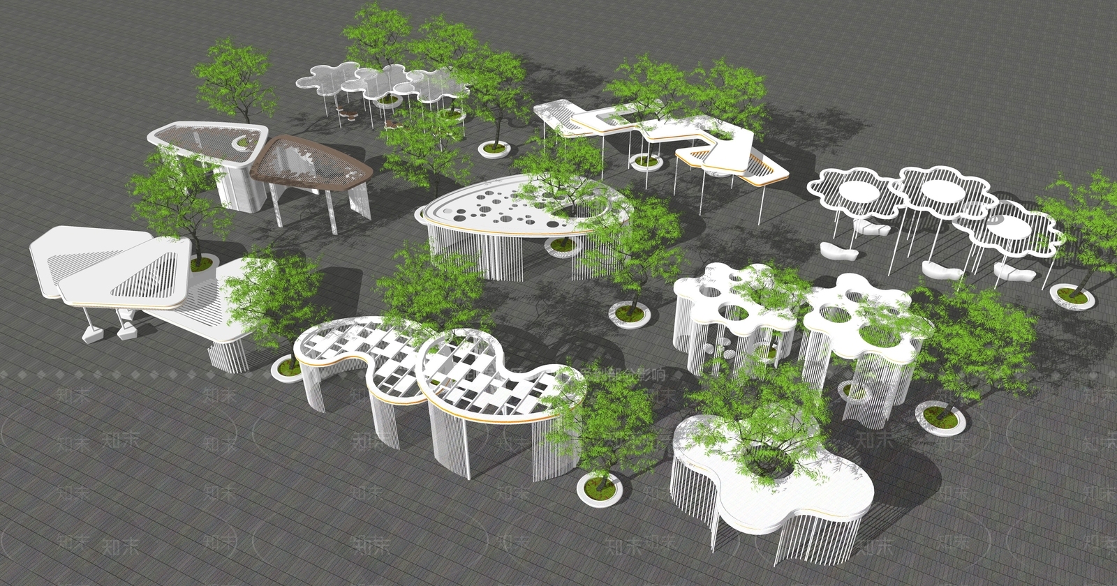 现代廊架花架SU模型下载【ID:1123751690】