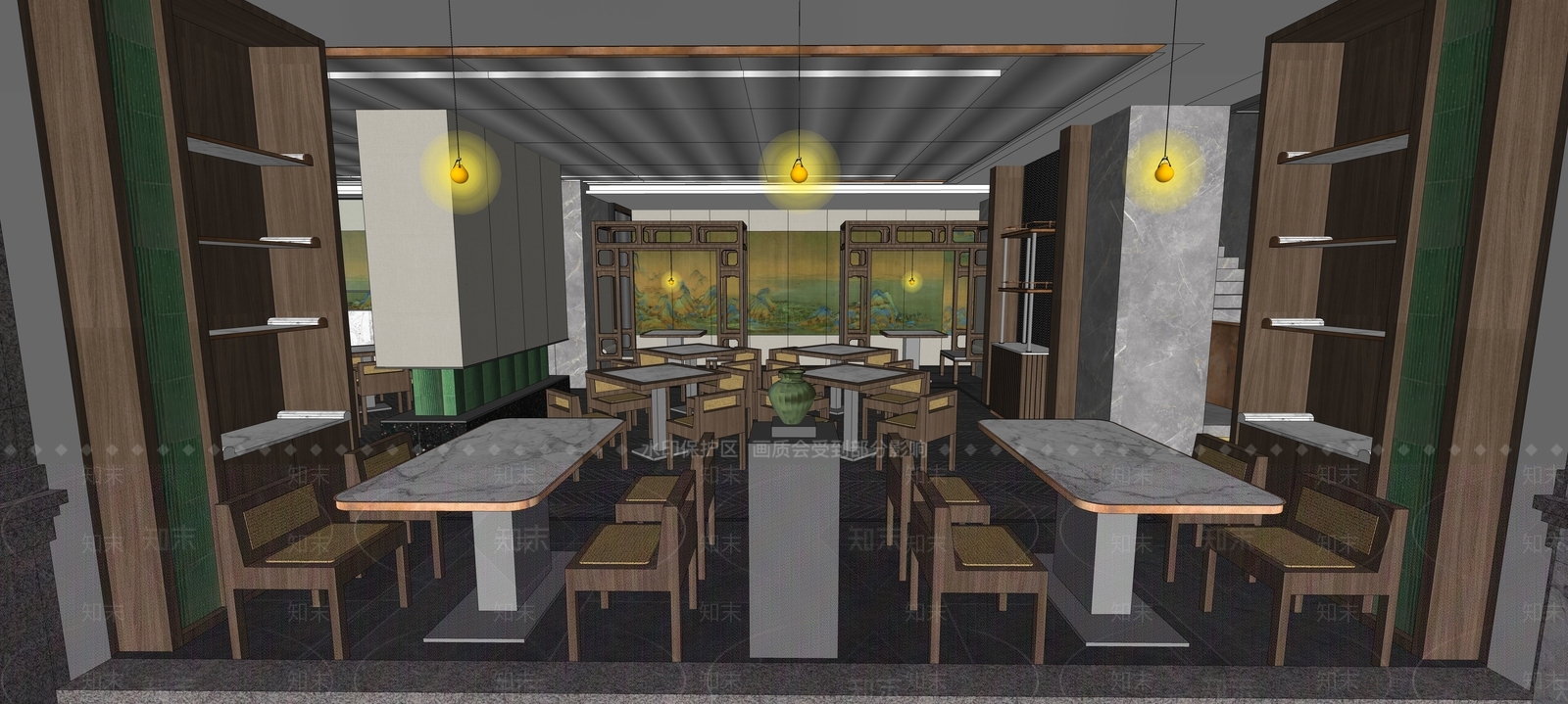 新中式中餐厅SU模型下载【ID:1126548739】_知末su模型网