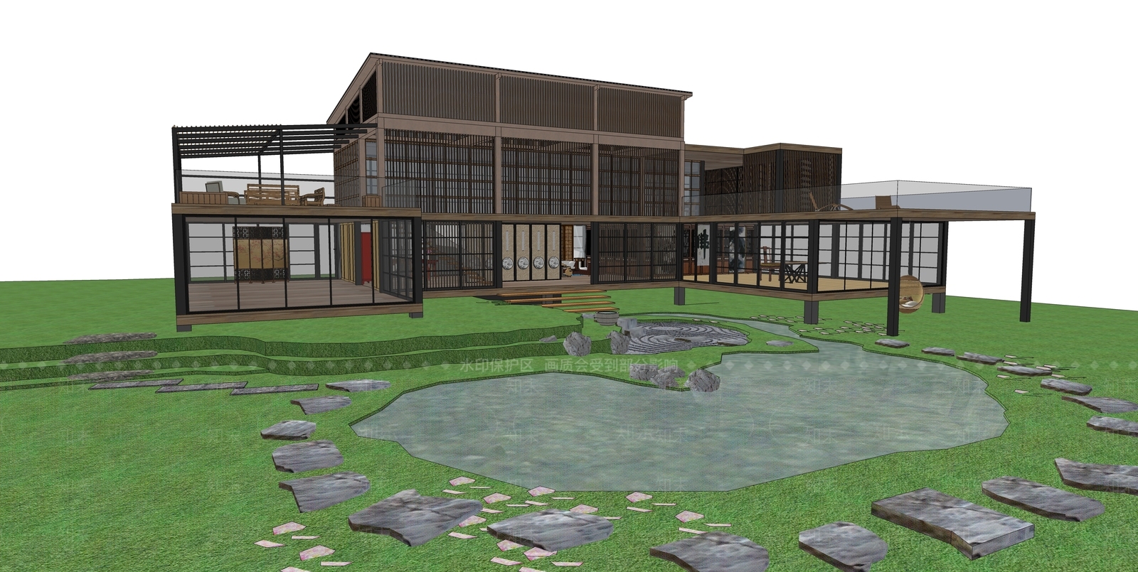 现代民宿建筑SU模型下载【ID:1123772336】