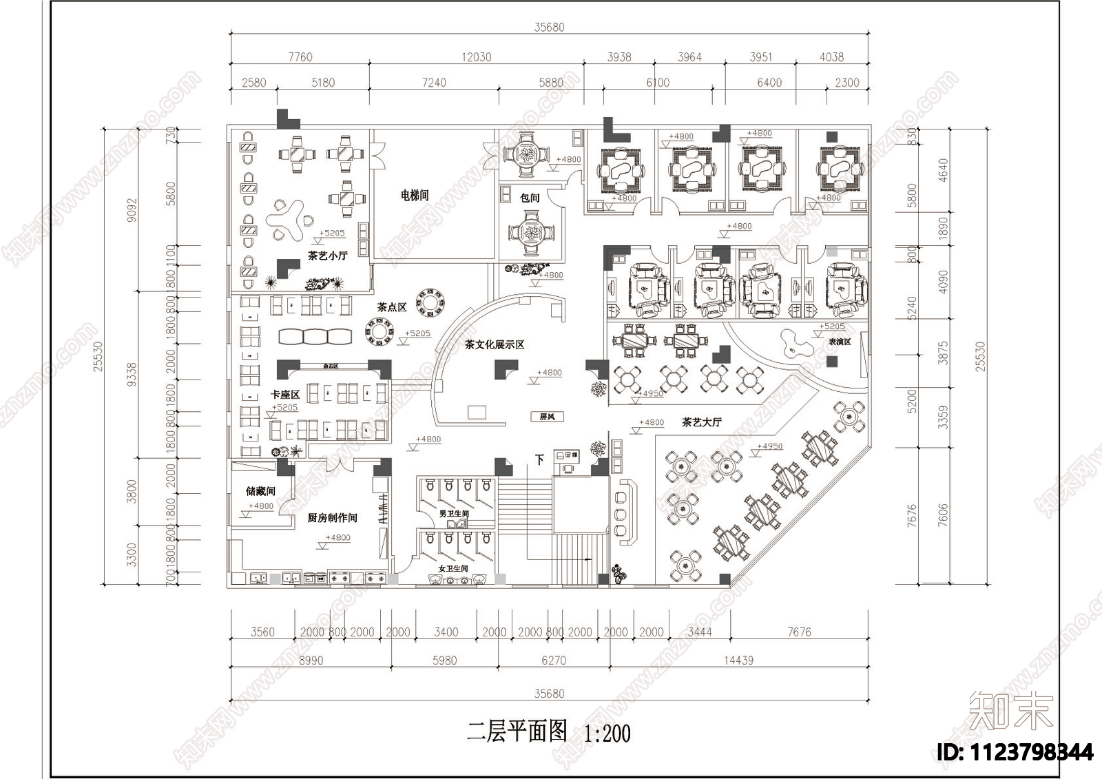 两层茶艺馆设计装修图施工图下载【ID:1123798344】