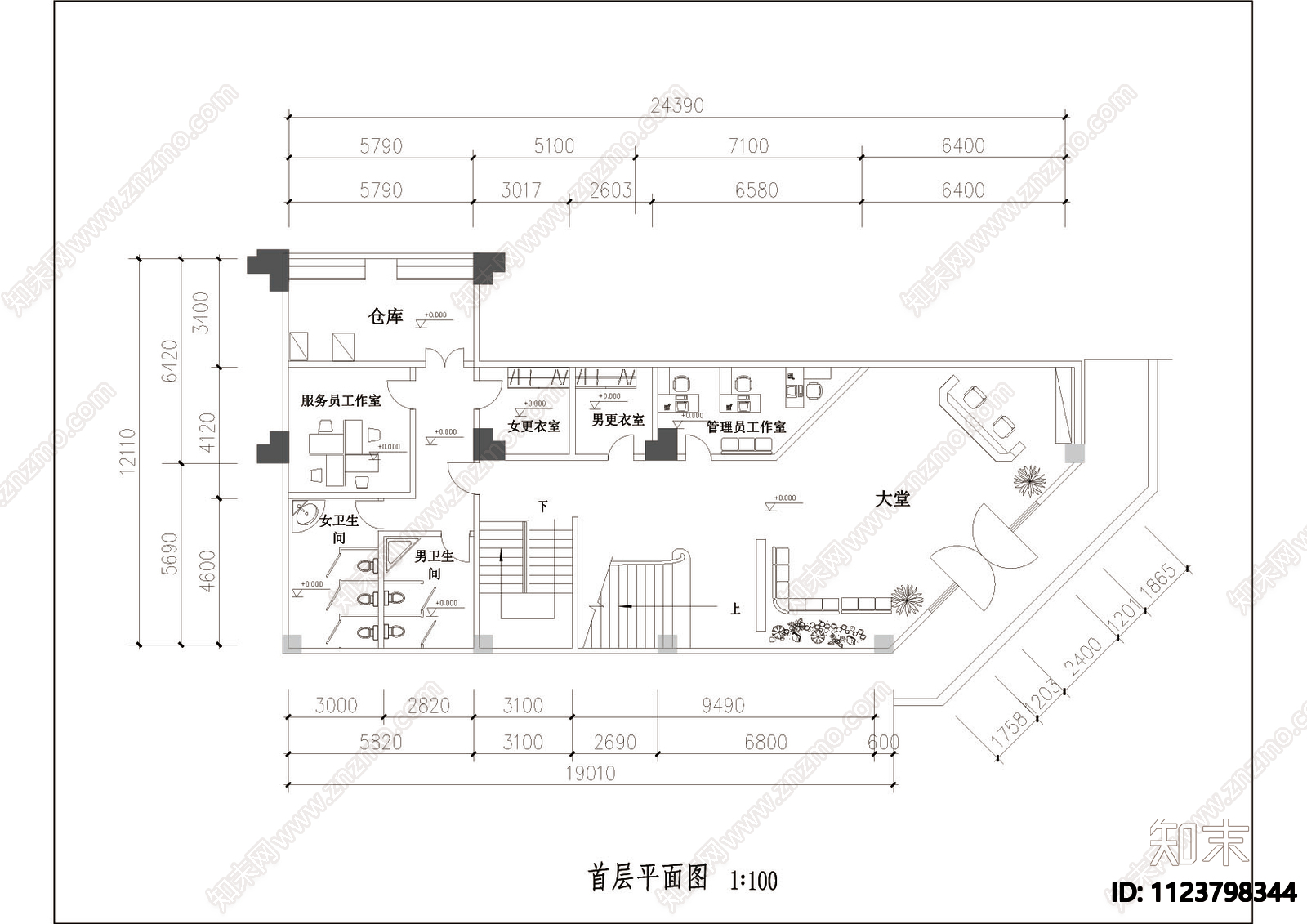 两层茶艺馆设计装修图施工图下载【ID:1123798344】