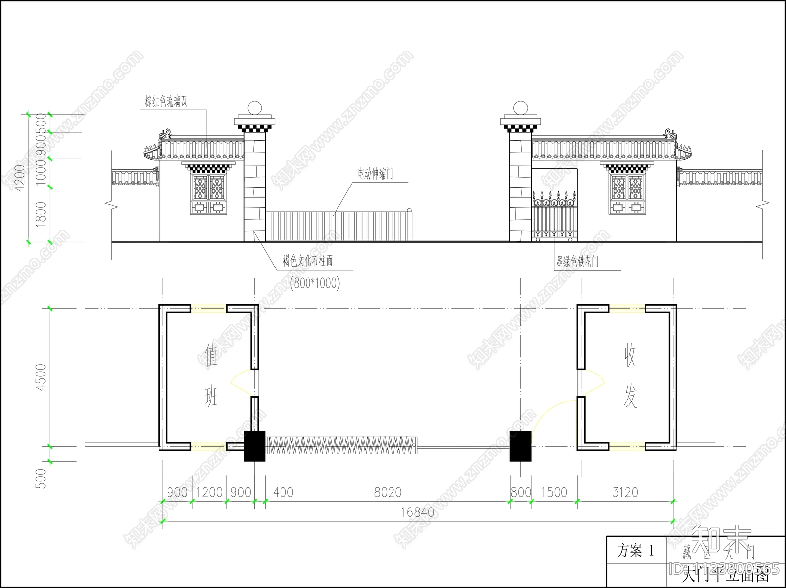 中式大门cad施工图下载【ID:1123800565】