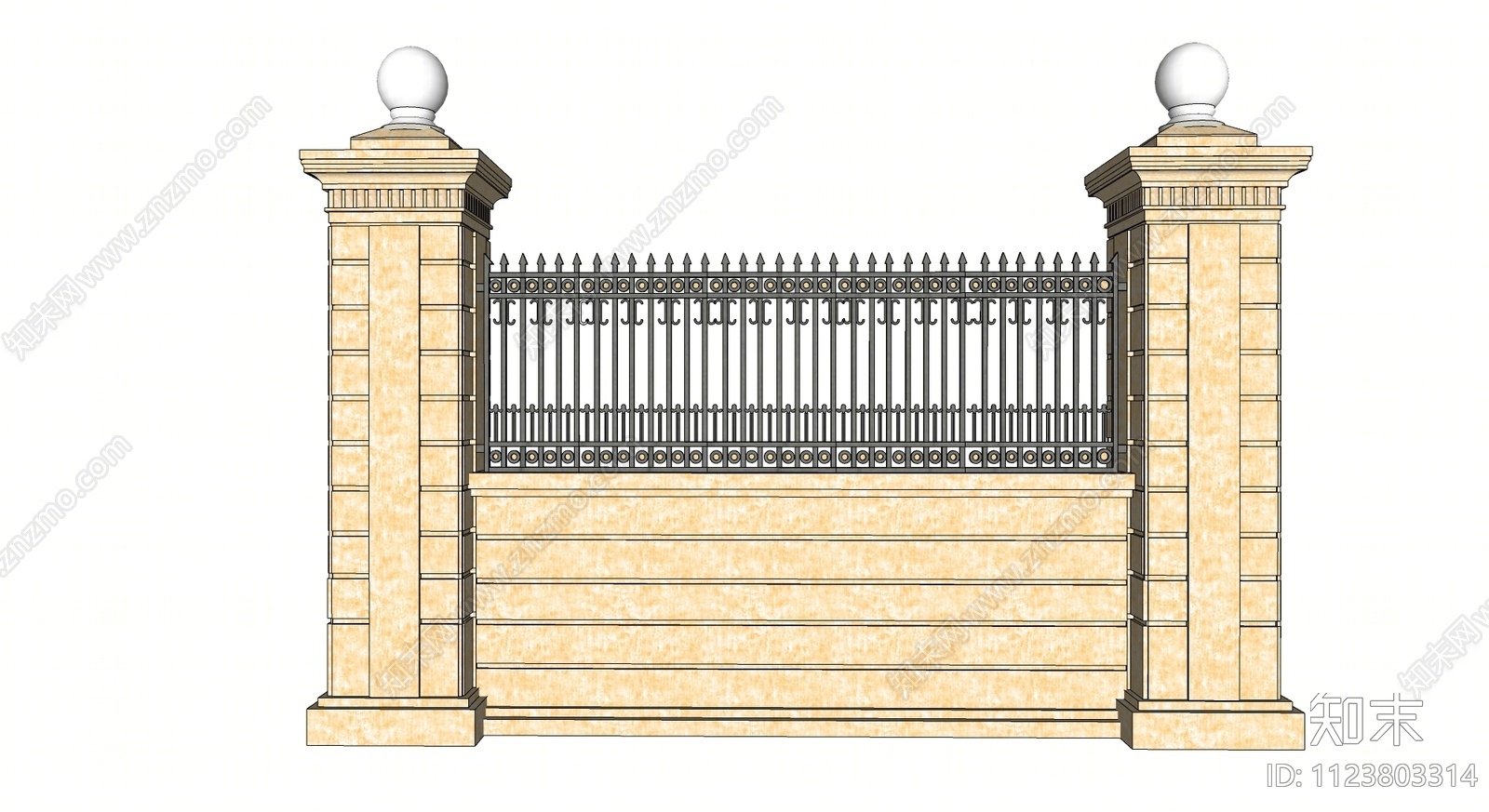 欧式景墙围墙SU模型下载【ID:1123803314】