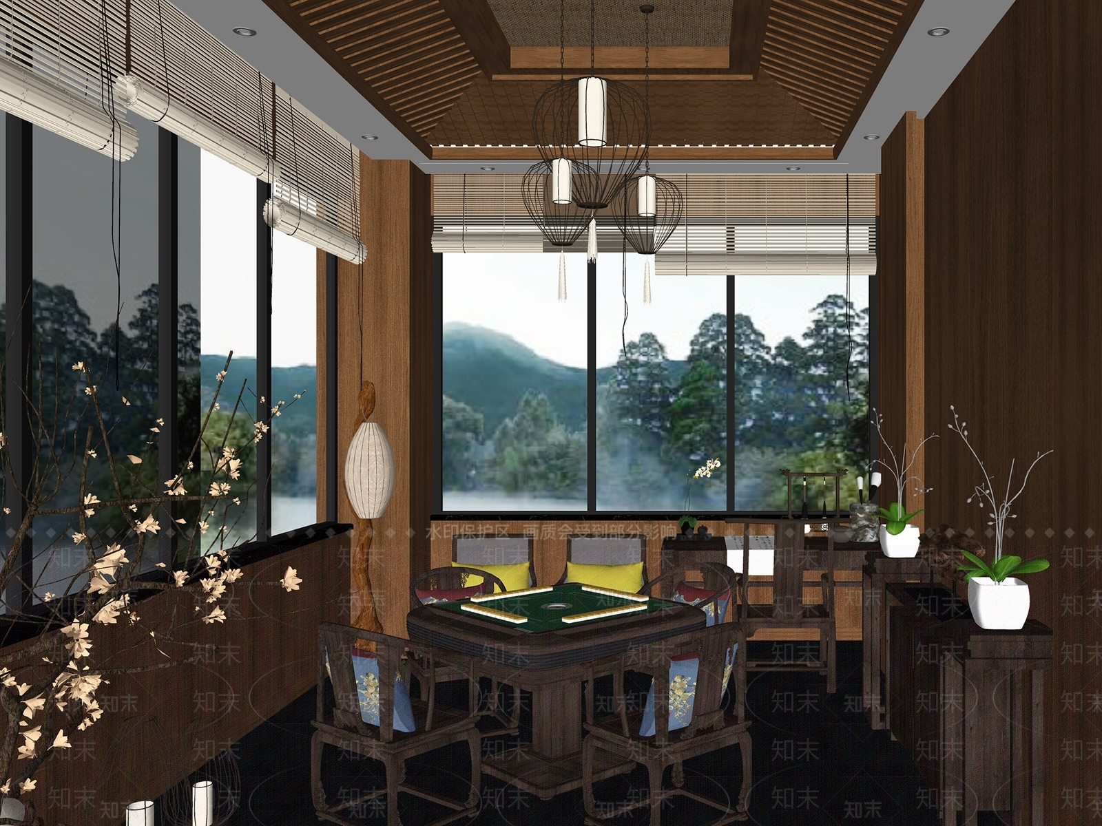 新中式棋牌室SU模型下载【ID:1123804225】