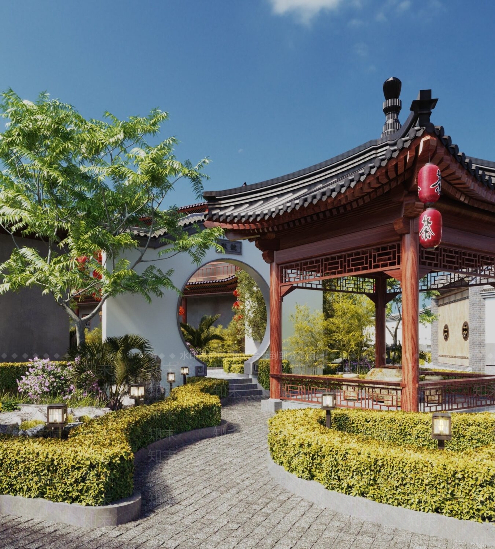 中式度假山庄3D模型下载【ID:1123887302】
