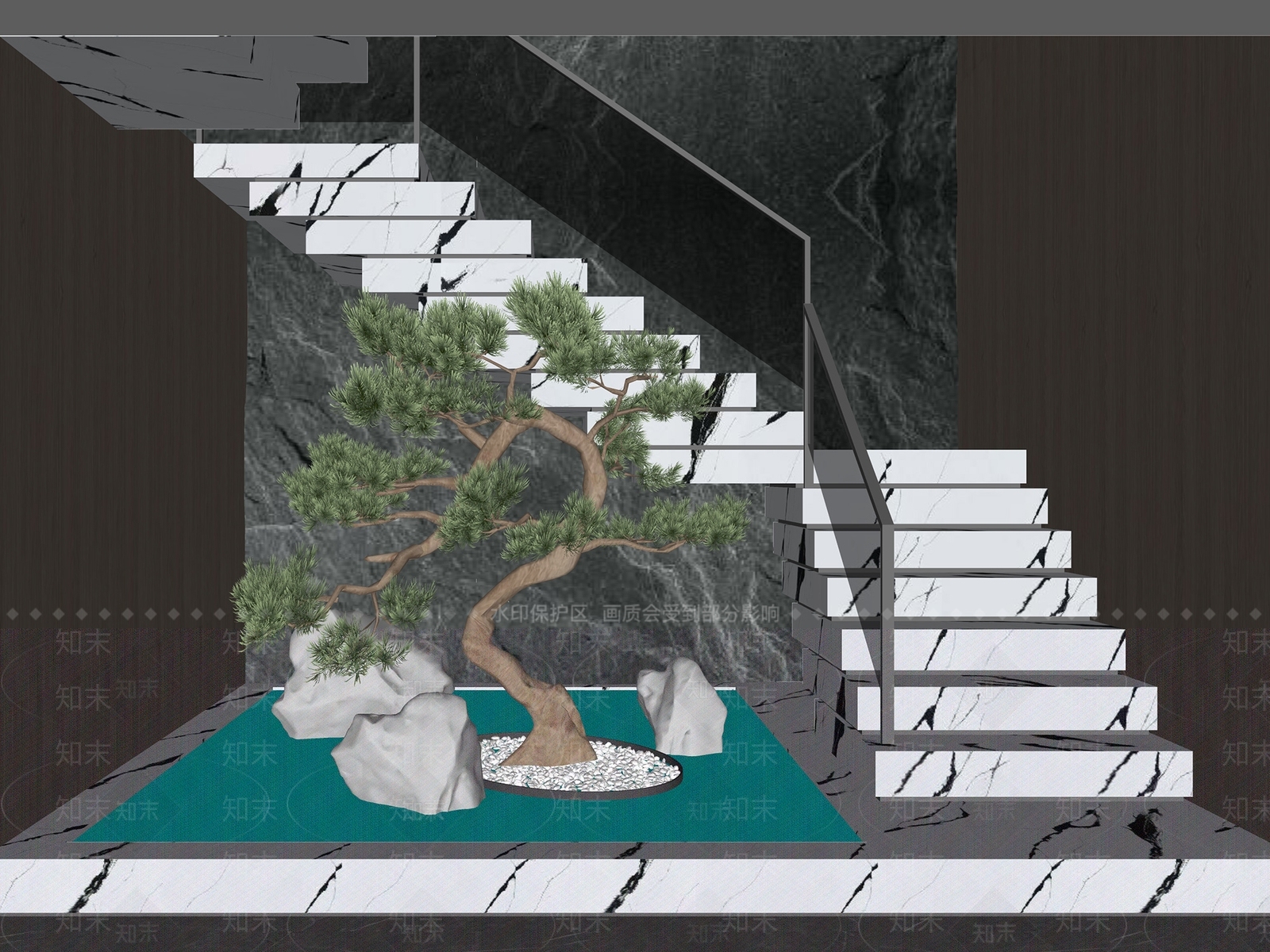 新中式楼梯间SU模型下载【ID:1123804508】