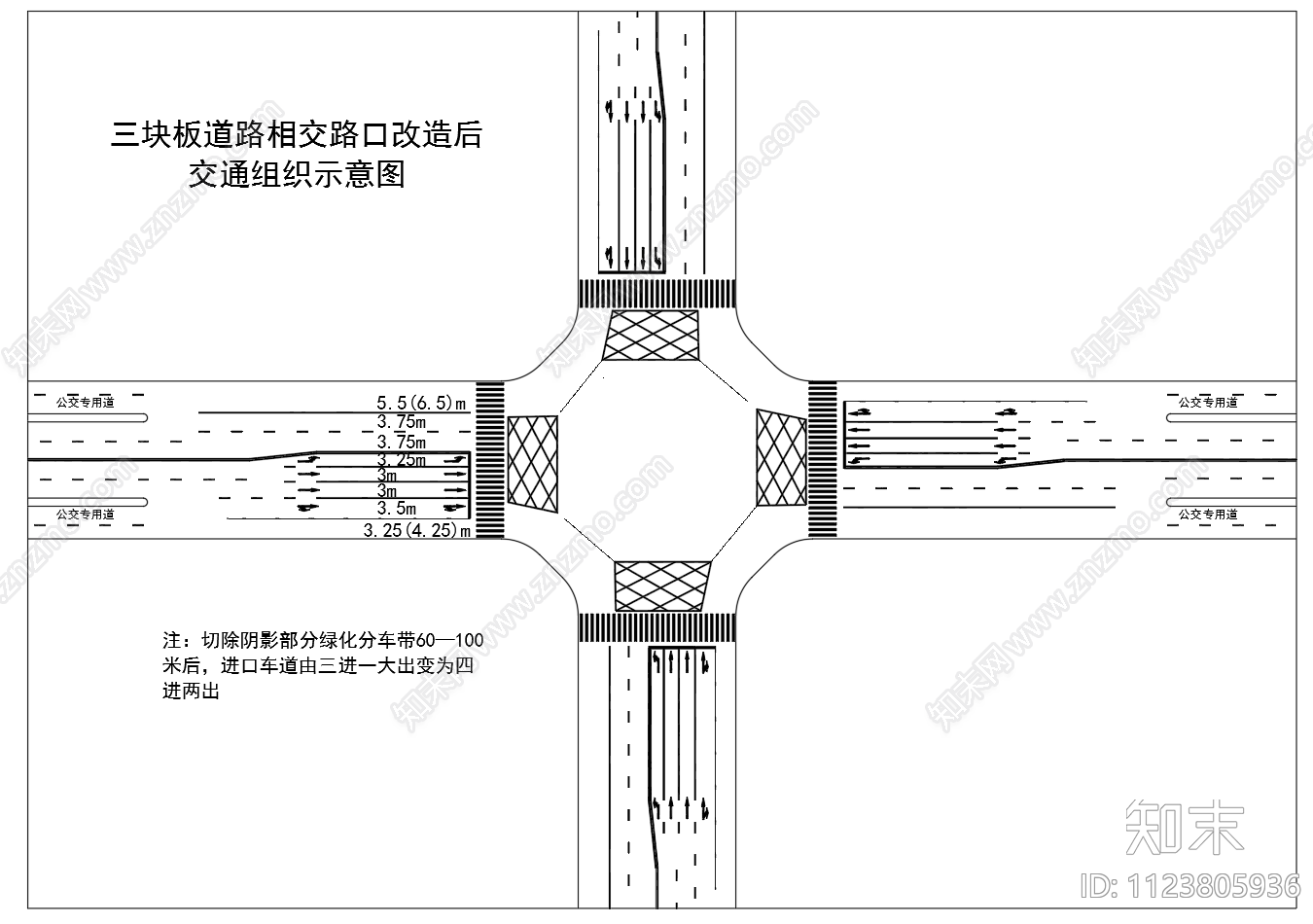 交通路口十字路口标注标线布置图施工图下载【ID:1123805936】