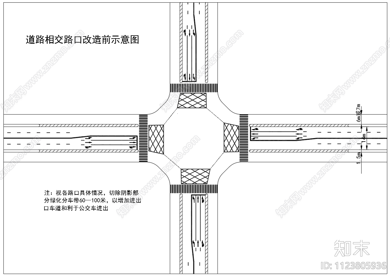 交通路口十字路口标注标线布置图施工图下载【ID:1123805936】