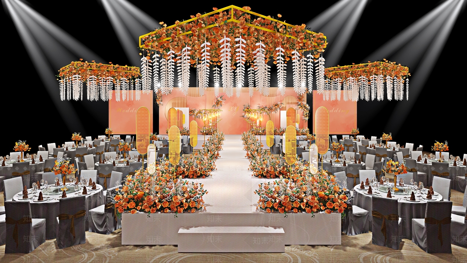 现代婚礼宴会厅3D模型下载【ID:1123807988】_知末3d模型网