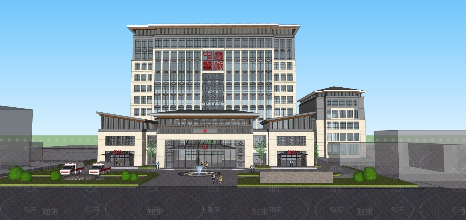 新中式中医医院SU模型下载【ID:1123809891】