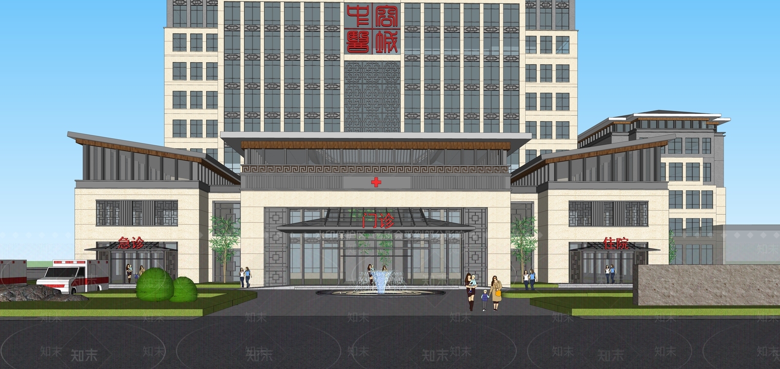 新中式中医医院SU模型下载【ID:1123809891】