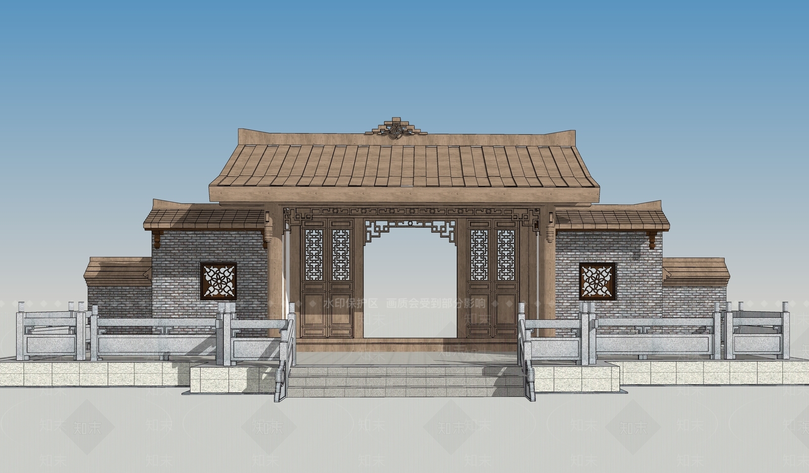 中式古建入口门头SU模型下载【ID:1123811251】