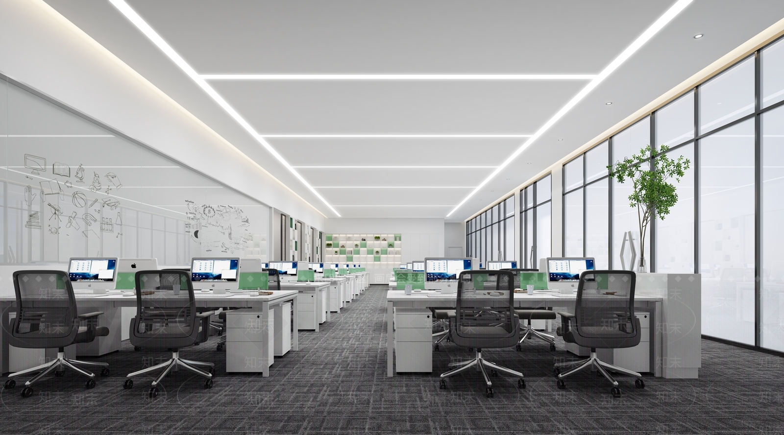 现代开放办公区3D模型下载【ID:1123820858】_知末3d模型网