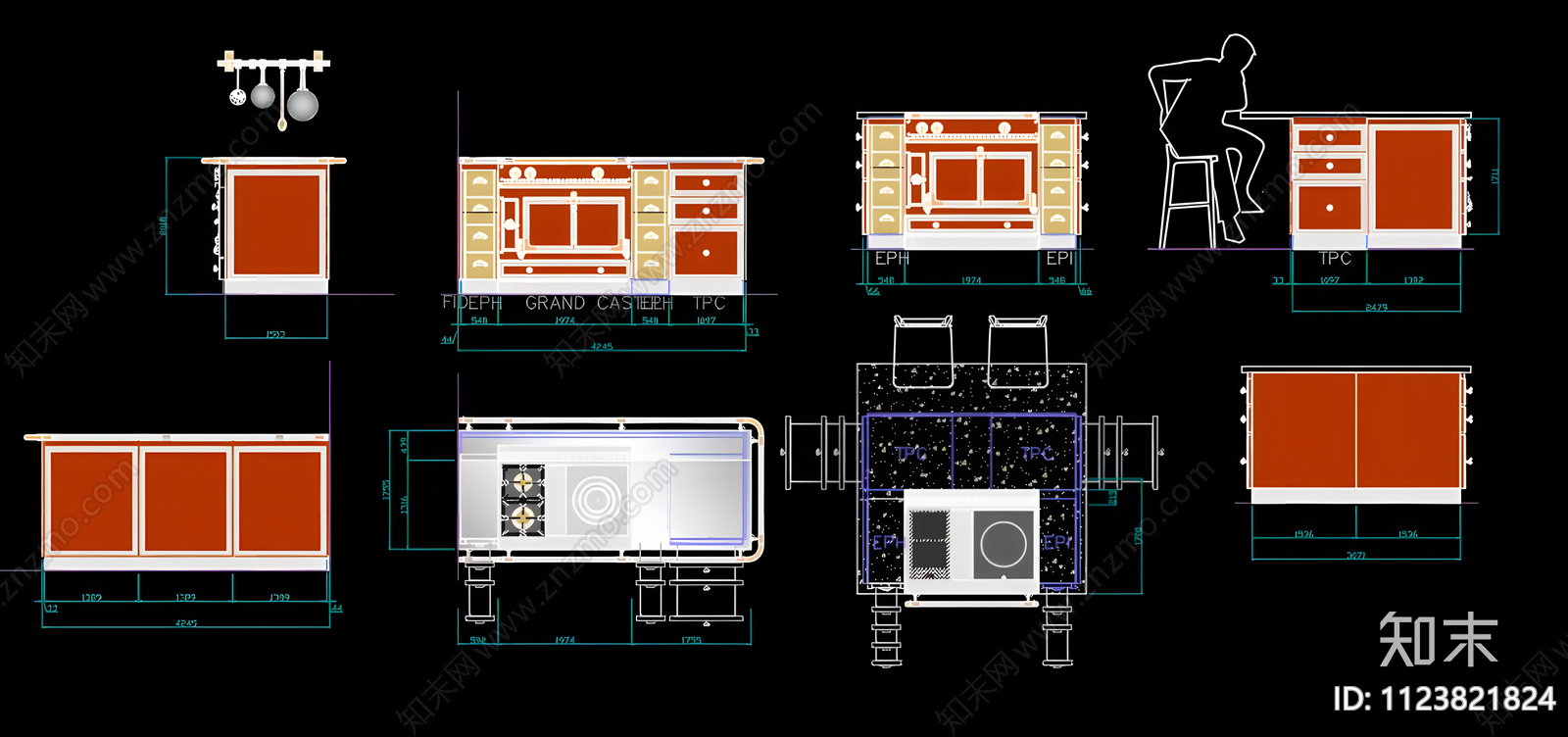 厨具橱柜CAD图库施工图下载【ID:1123821824】