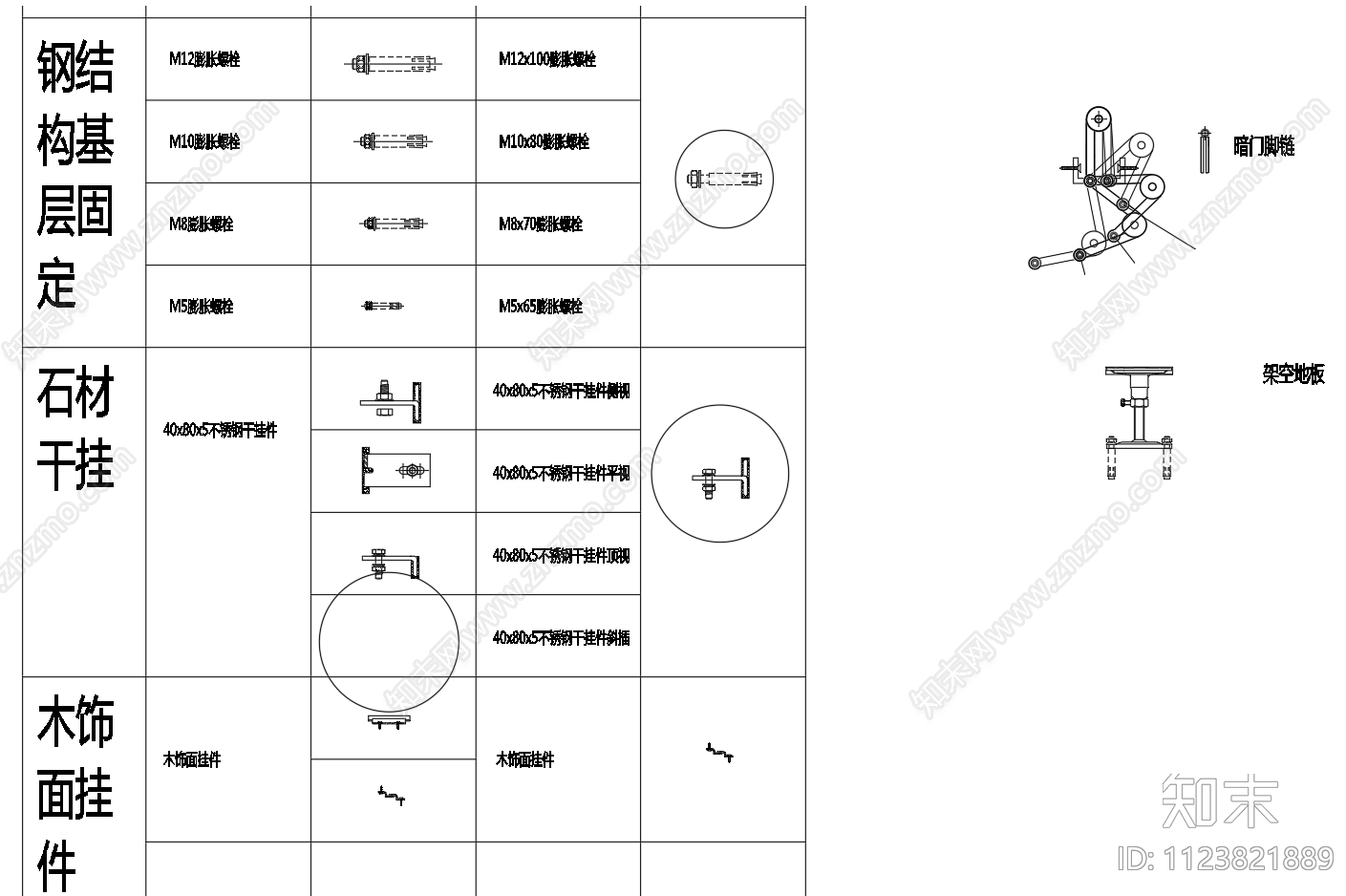 自攻螺丝膨胀螺丝方管五金施工图下载【ID:1123821889】