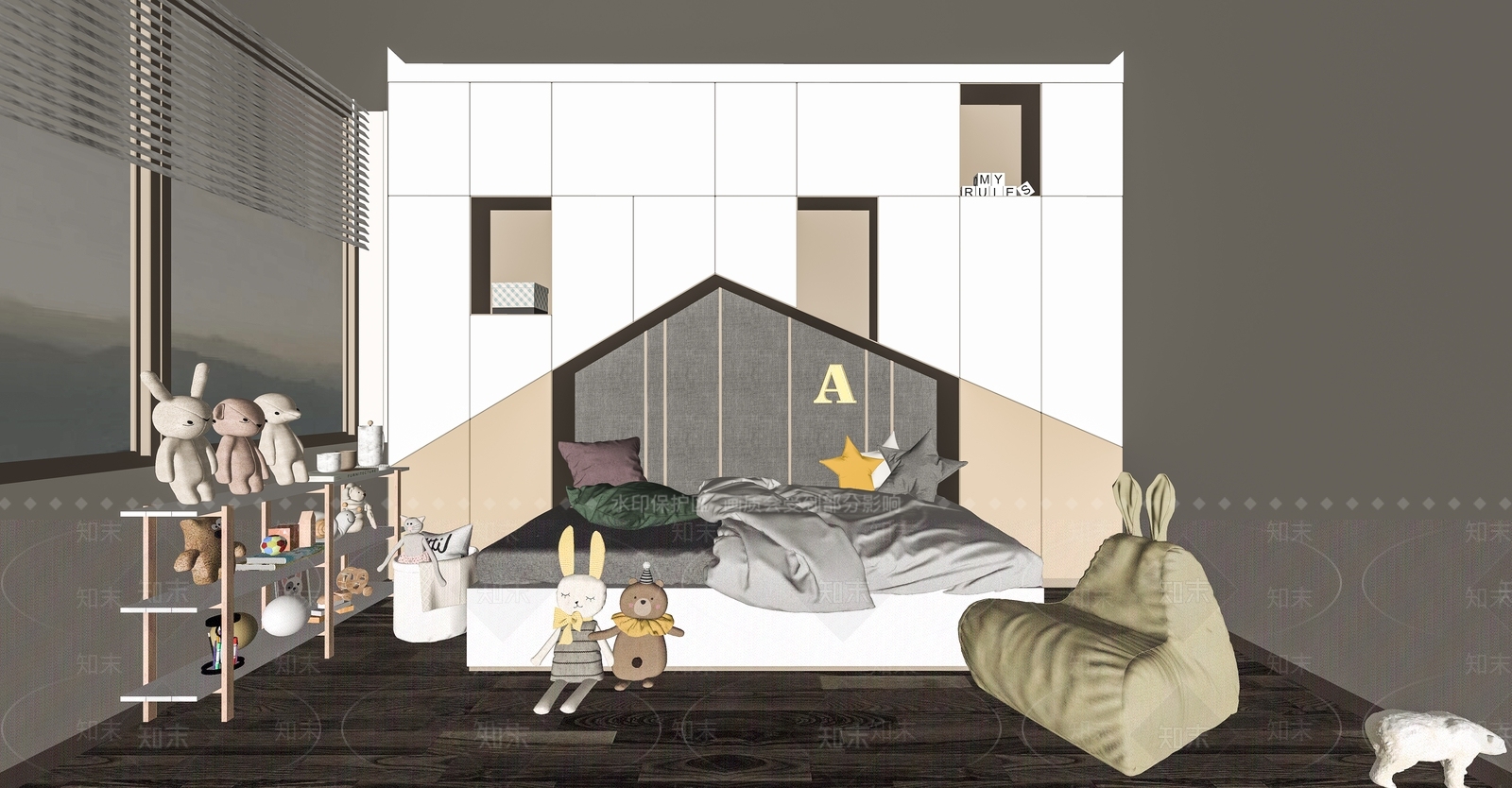 现代通用儿童房SU模型下载【ID:1123825068】