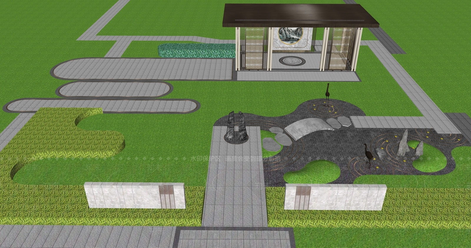新中式小公园景观SU模型下载【ID:1123827671】