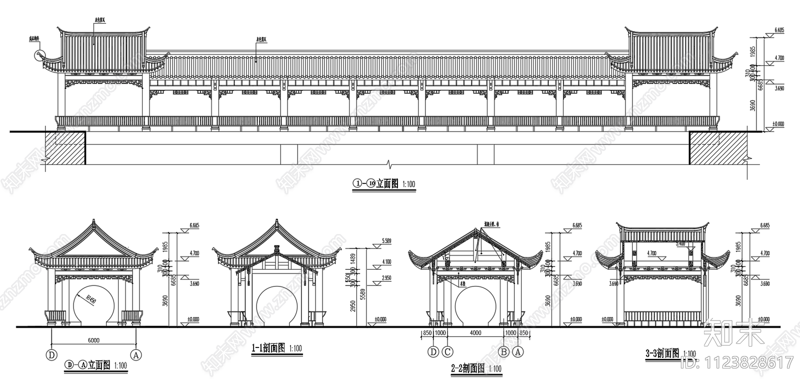 钢筋混凝土仿古廊桥建筑设计图施工图下载【ID:1123828617】