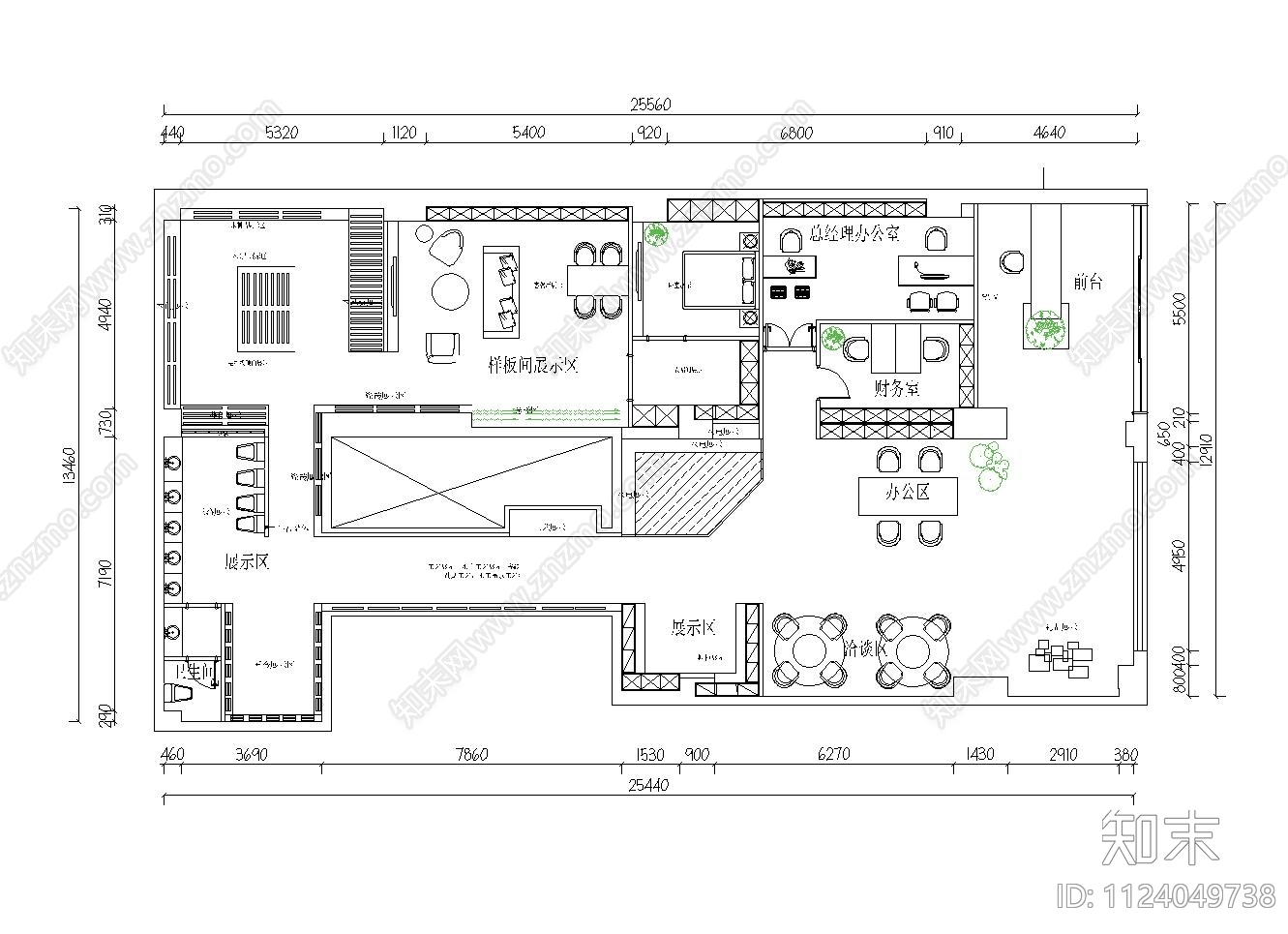 现代家装公司展厅布置图施工图下载【ID:1124049738】