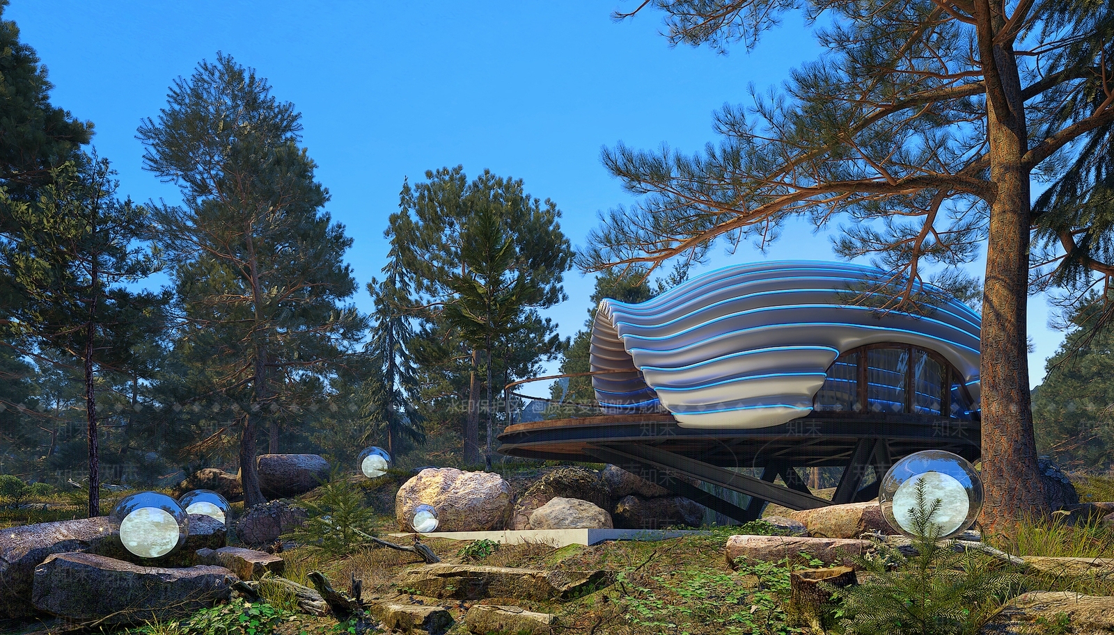 现代星际太空舱民宿外观3D模型下载【ID:1123835785】