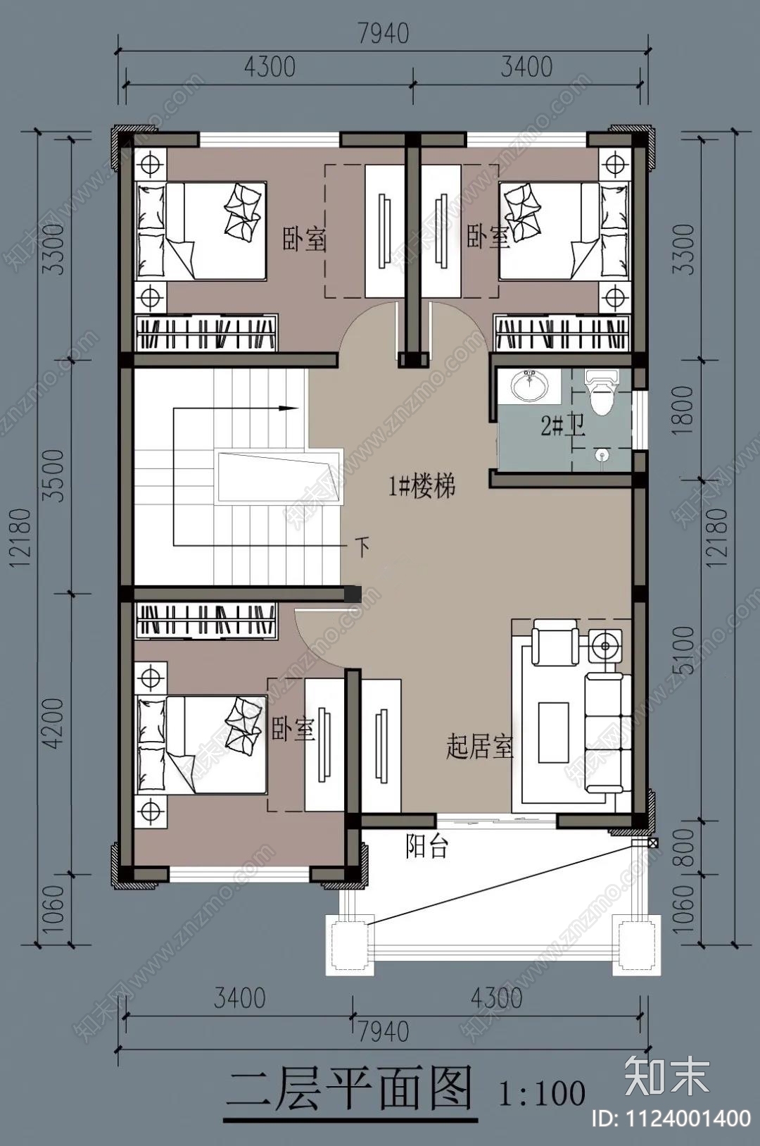 自建房别墅建筑设计cad施工图下载【ID:1124001400】